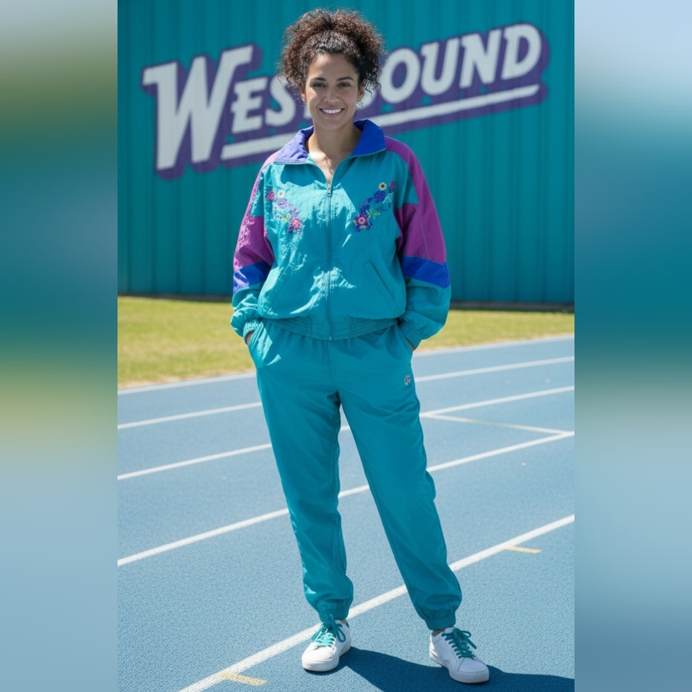 Vintage 80s Westbound Sport Women's Multicolour  Embroidery Windbreaker  & Pant